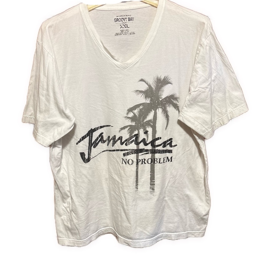 Men’s XXL Groovy Bay White Black Gray Jamaica Palm Tree Graphic TShirt